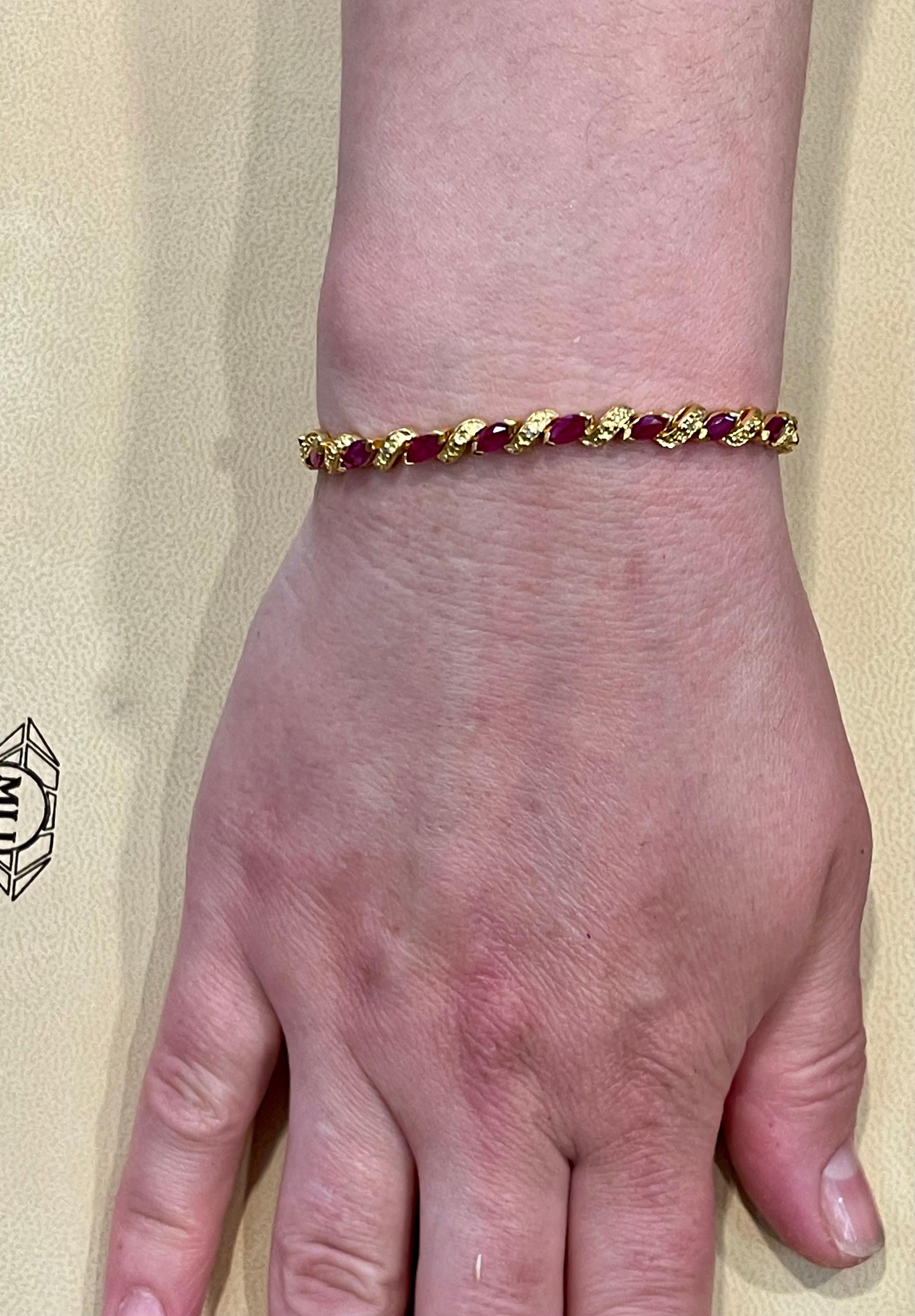 Women's 5 Carat Natural Marquise Ruby Tennis Bracelet 14 Karat Yellow Gold For Sale