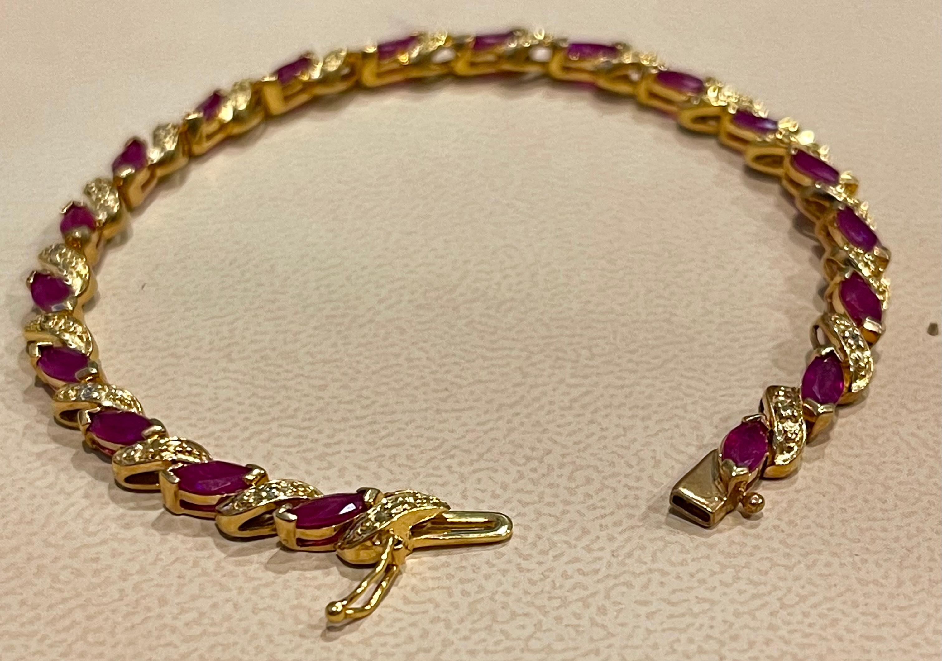 Bracelet tennis en or jaune 14 carats avec rubis marquise naturel de 5 carats en vente 1