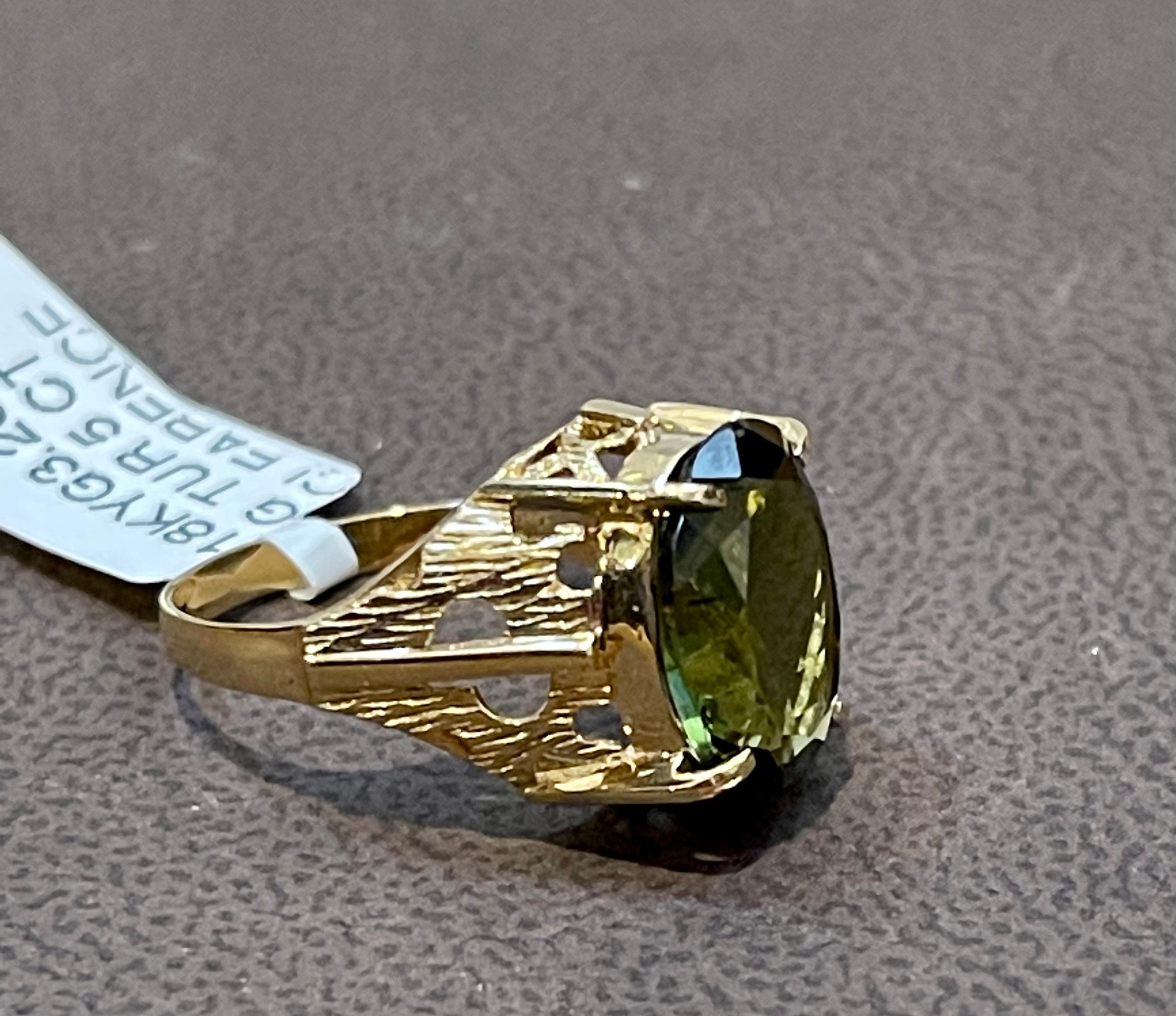 5 Carat Natural Oval Green Tourmaline Cocktail Ring 18 Karat Yellow Gold For Sale 5