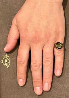 5 Carat Natural Oval Green Tourmaline Cocktail Ring 18 Karat Yellow Gold