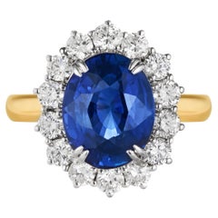 5 Carat Natural Royal Blue Sapphire Diamond Ring