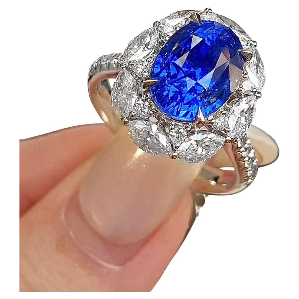 5 Carat Natural Sapphire Diamond Cocktail Ring in 18k White Gold