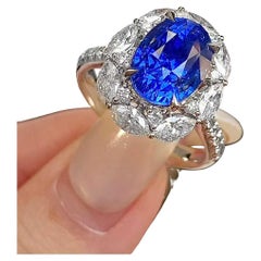 5 Carat Natural Sapphire Diamond Cocktail Ring in 18k White Gold