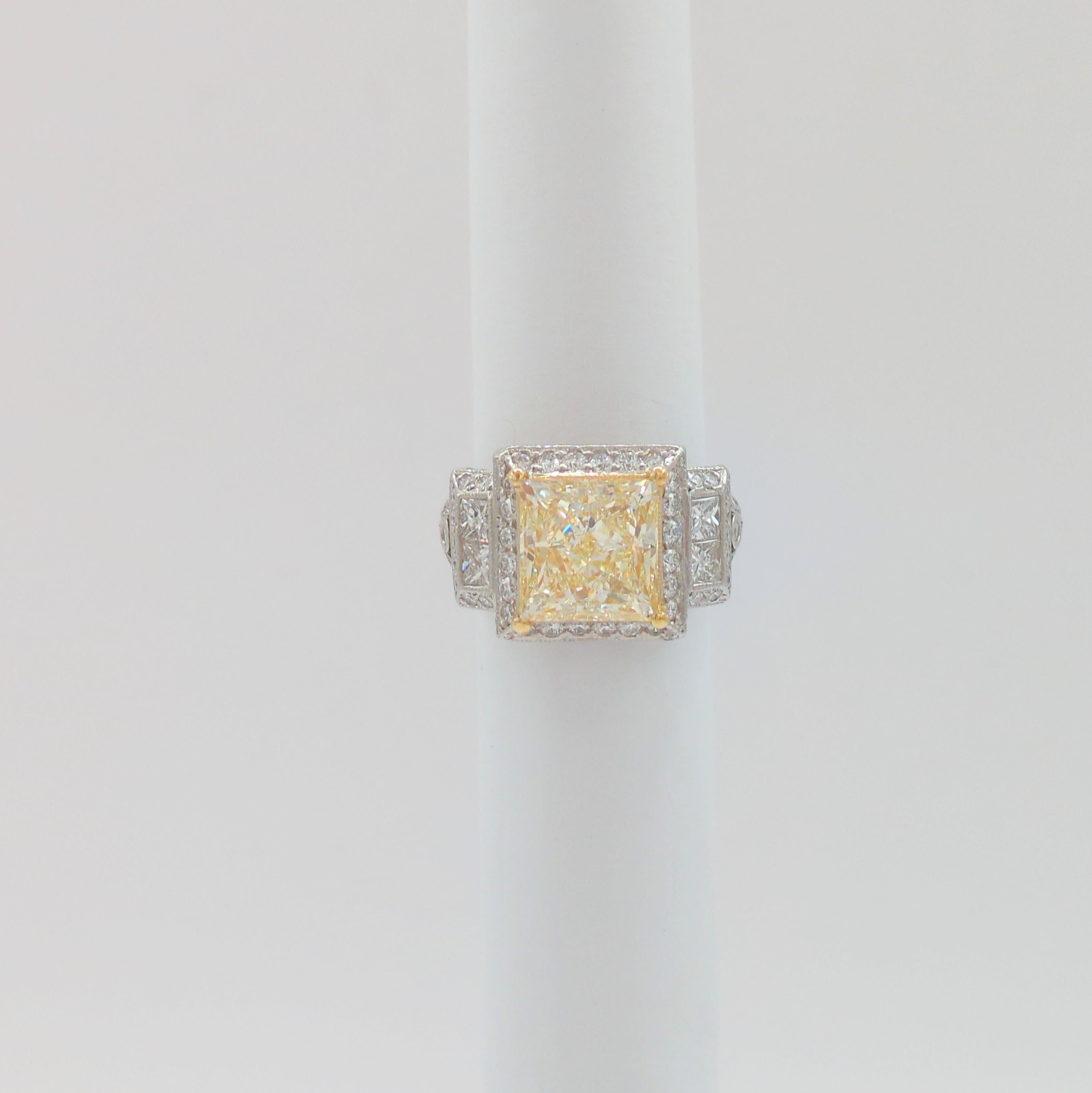 5 Carat Natural Yellow Diamond and White Diamond Ring in 14K 2Tone Gold For Sale 2