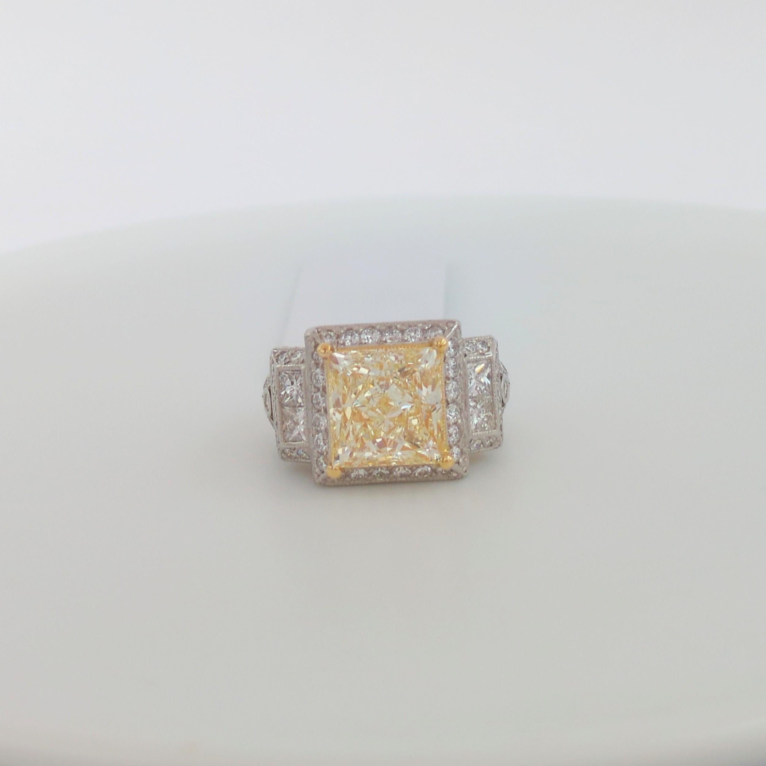 5 Carat Natural Yellow Diamond and White Diamond Ring in 14K 2Tone Gold For Sale 3