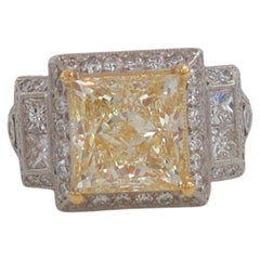 5 Carat Natural Yellow Diamond and White Diamond Ring in 14K 2Tone Gold