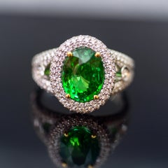 5 Carat Neon Green Tsavorite Diamonds 18 Karat White Gold Cocktail Ring