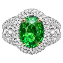 5 Carat Neon Green Tsavorite Diamonds 18 Karat White Gold Cocktail Ring