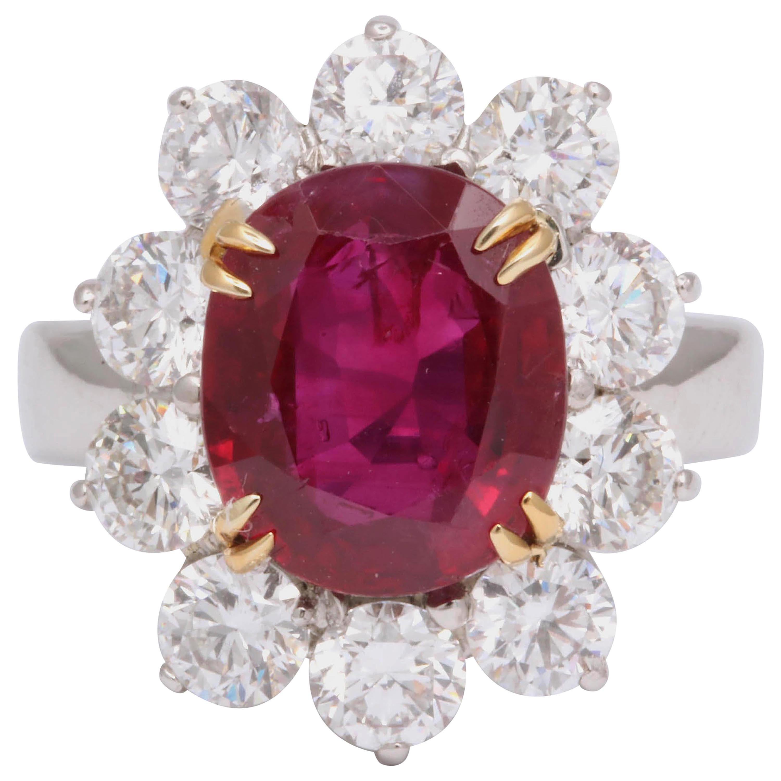 5 Carat No Heat Burma Ruby Diamond Ring For Sale
