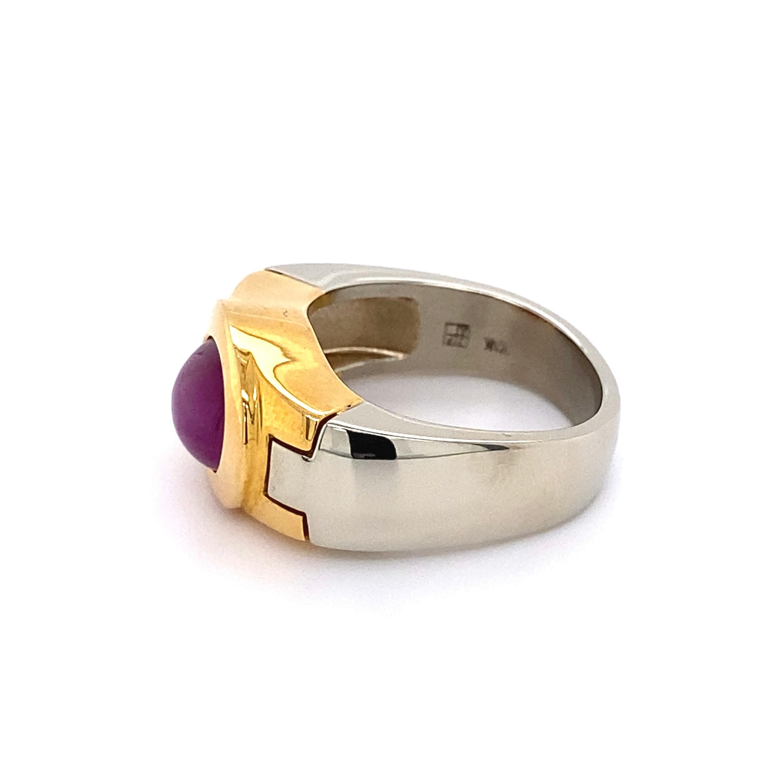 Round Cut 5 Carat No Heat Star Ruby GIA Men’s 2-Tone Gold Ring Estate Fine Jewelry