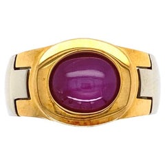 Retro 5 Carat No Heat Star Ruby GIA Men’s 2-Tone Gold Ring Estate Fine Jewelry