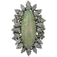 5 Carat Opal 2.6 Carat Diamond Cocktail Ring 14 Karat White Gold
