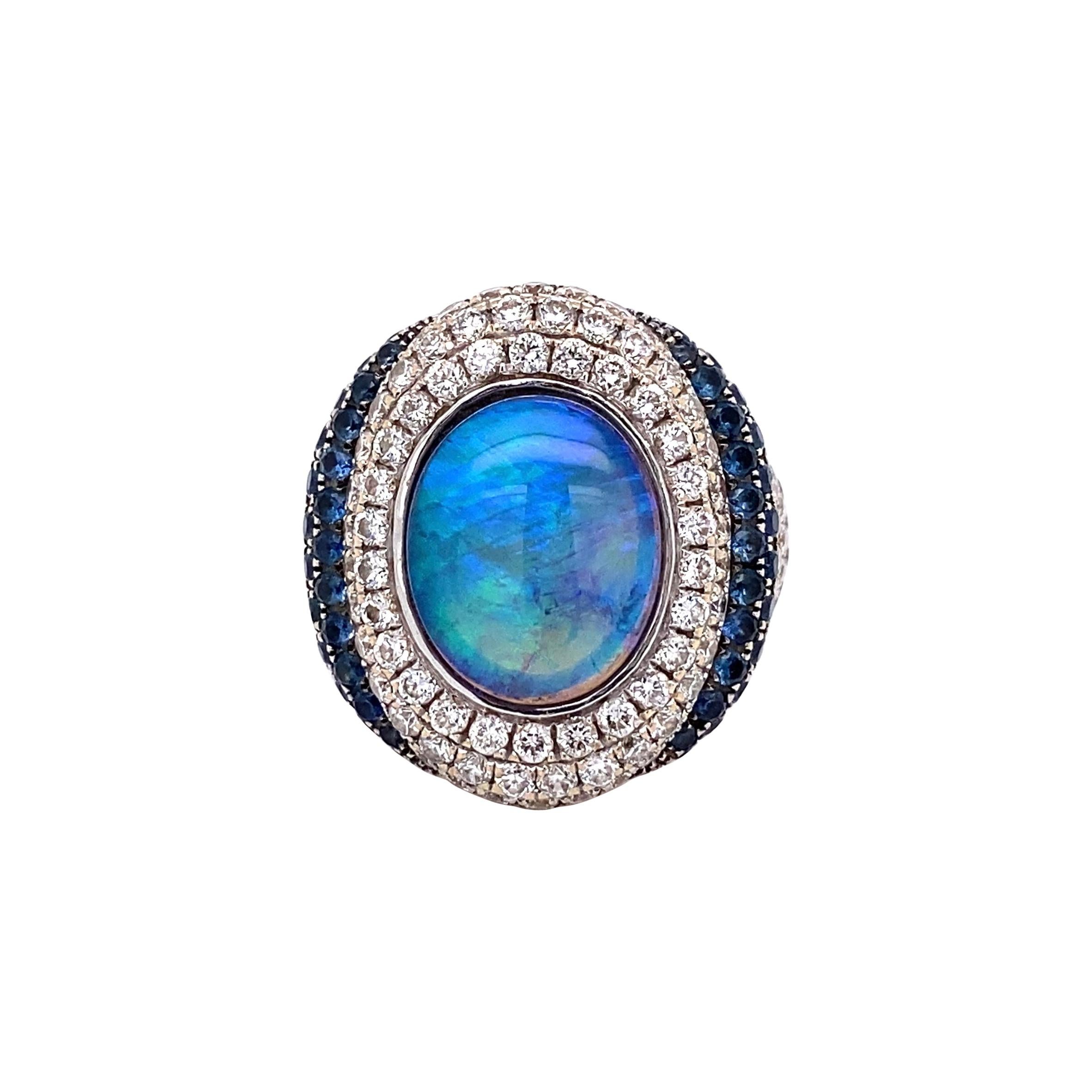 Arts and Crafts Australian Black Opal Gold Cocktail Ring Fine Estate