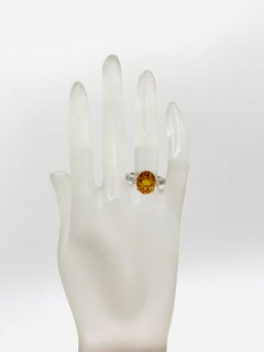 5 Carat Orange Oval Sapphire and Half Moon Baguette Diamond Ring in 18K