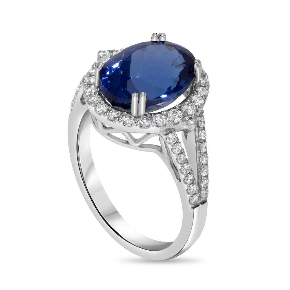 5 Karat Oval Blauer Tansanit & Diamant Mode-Ring 14K Weißgold Bold & Elegant (Zeitgenössisch) im Angebot