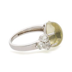 5 Carat Oval Cabochon Moonstone & Round Aquamarine 14K White Gold Cocktail Ring