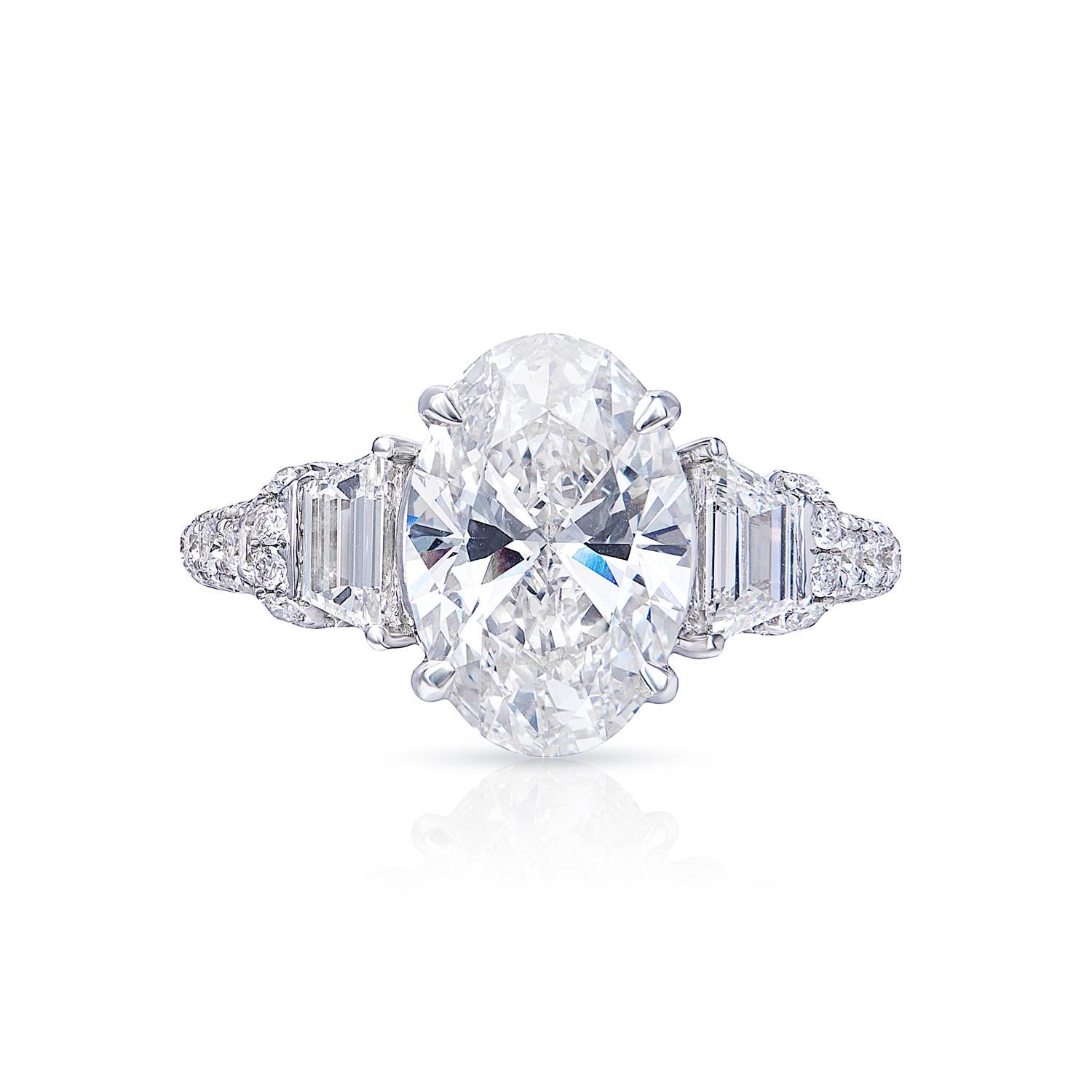 This gorgeous 3.46-carat oval cut diamond stone ring is made from the finest quality materials, with G color and VVS1 clarity for incredible brightness and sparkle. The ring is also top-of-the-line, crafted from 18-karat white gold and featuring a