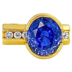 5 Carat Oval Cut Natural Blue Ceylon Sapphire Set in Platinum Ring