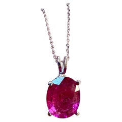 5 Carat Oval Cut Natural Pink Tourmaline 14 Karat White Gold Necklace, 18" Long