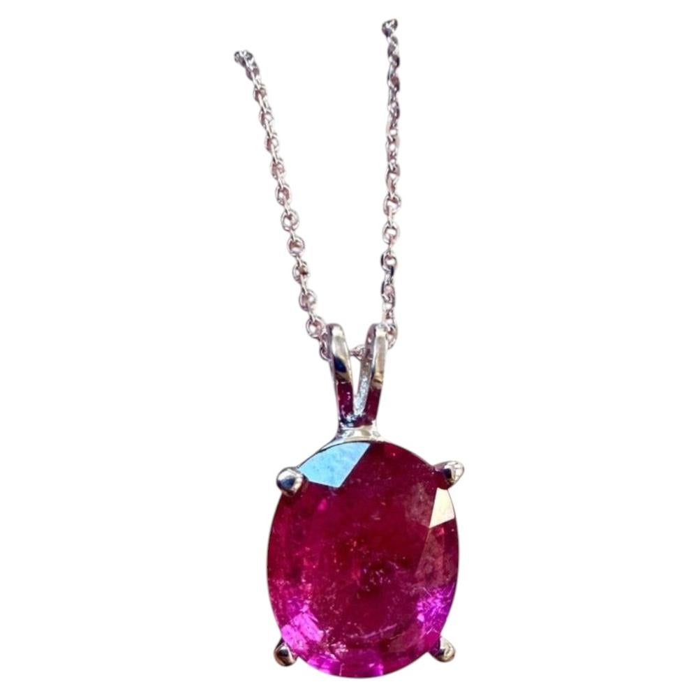 Collana in oro bianco 14 carati con tormalina rosa naturale da 5 carati a taglio ovale