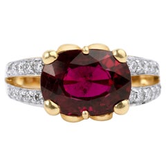5 Carat Oval Cut Rubellite Tourmaline with 0.66 Diamonds Cocktail Ring 18k