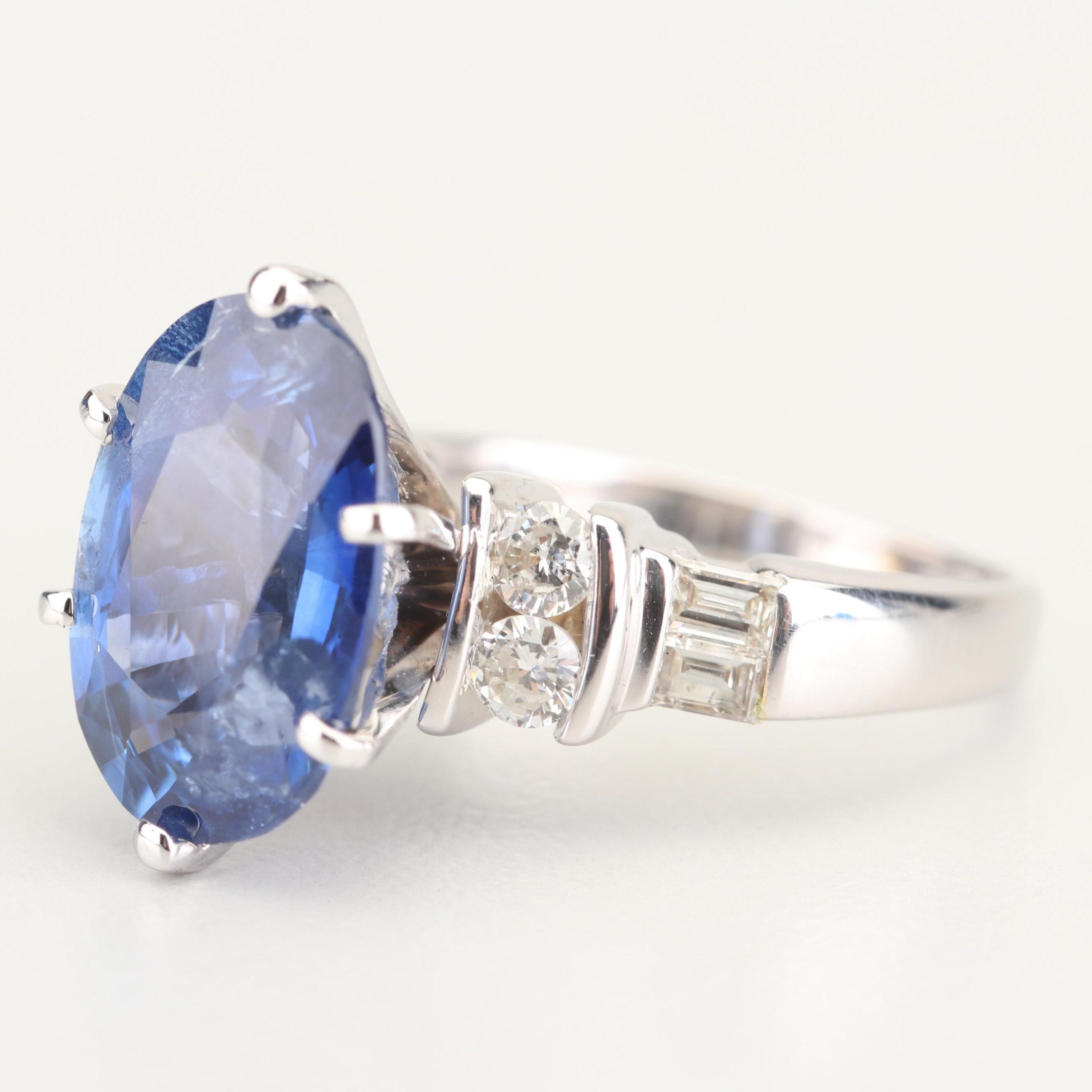 For Sale:  Art Deco 6 CT Certified Natural Sapphire and Diamond Engagement Ring in 18K Gold 3