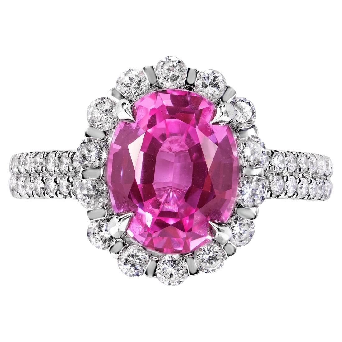 5 Carat Oval Cut Sapphire Ring Certified Pink For Sale