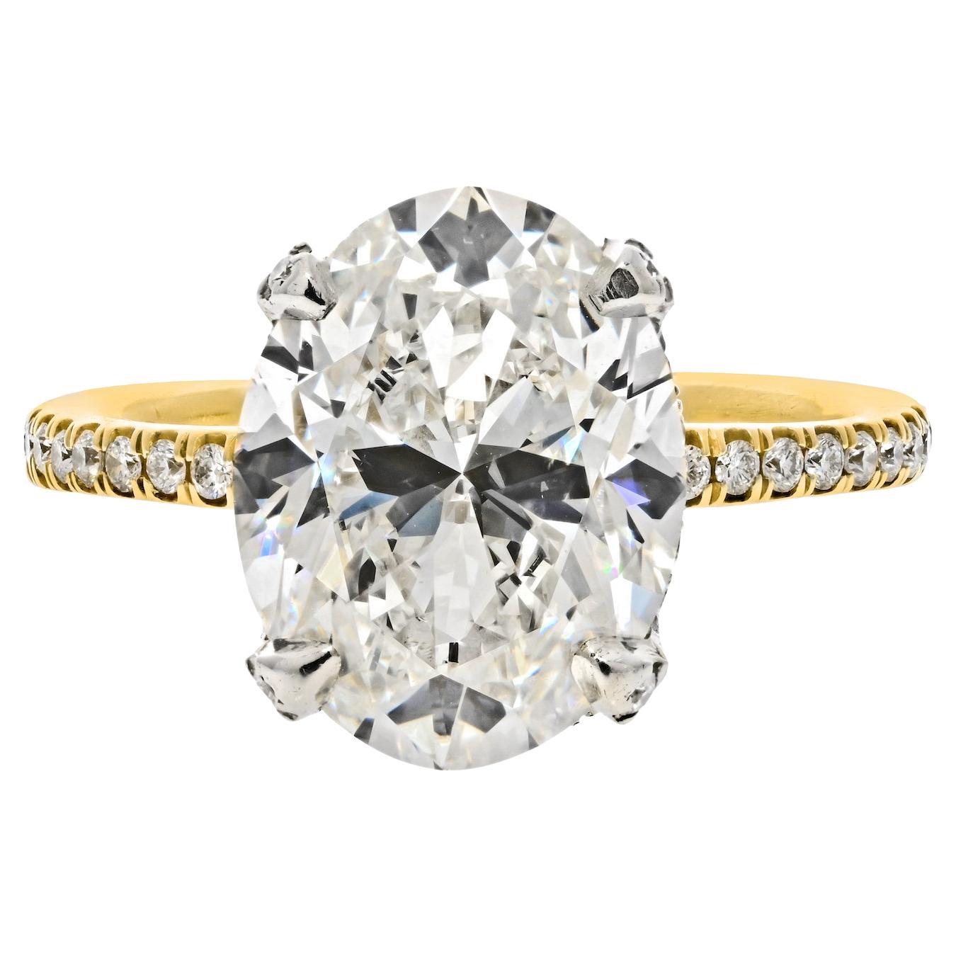5 Carat Oval Diamond J/VS1 Hidden Halo Pave Engagement Ring For Sale