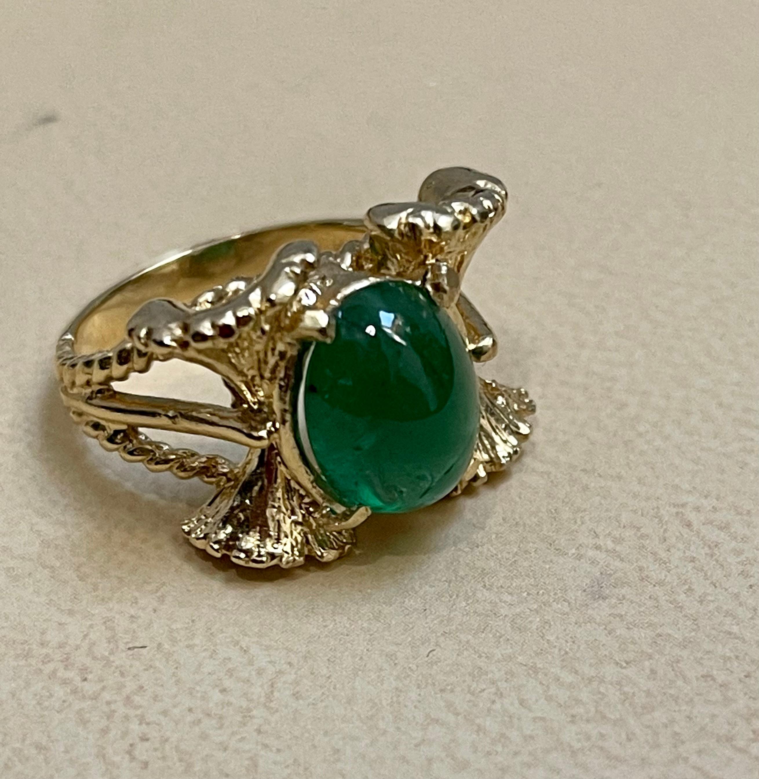 5 Carat Oval Emerald Cabochon 14 Karat Yellow Gold Cocktail Ring Vintage For Sale 13