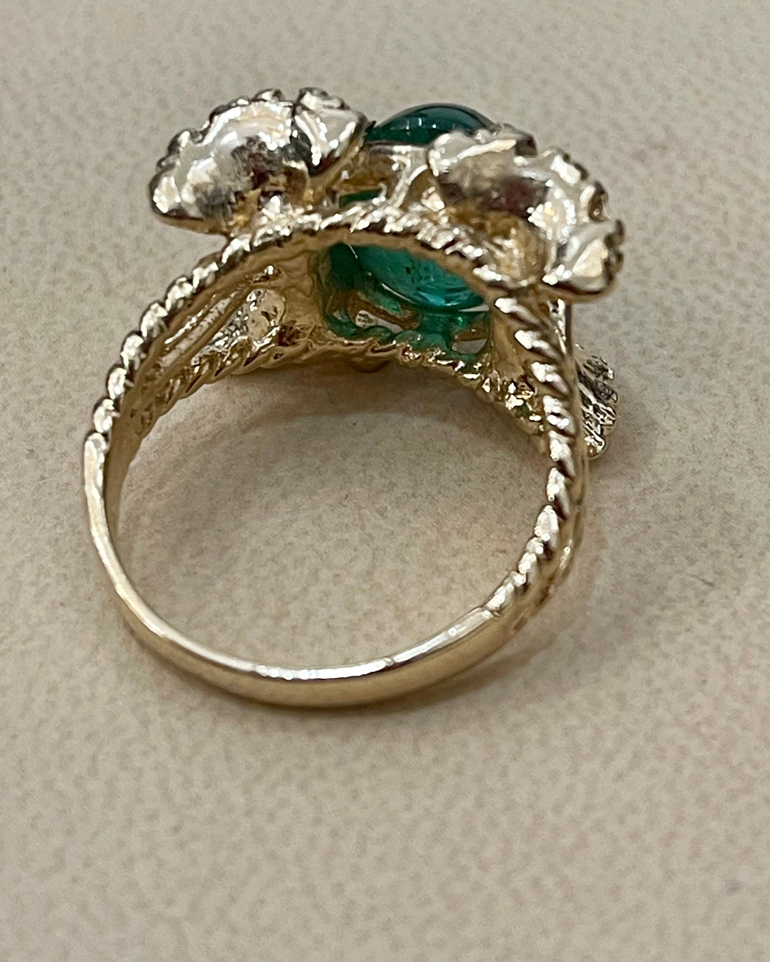 5 Carat Oval Emerald Cabochon 14 Karat Yellow Gold Cocktail Ring Vintage 2