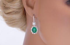 5 Carat Oval Emerald Lever-Back Hoop Earrings in Platinum and 18K Yellow ref618