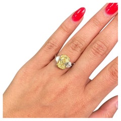 5 Carat Oval Halo Diamond Ring Fancy Yellow 14K Gold Rare Fancy-Color Splendour