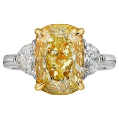 5 Carat Oval Halo Diamond Ring Fancy Yellow 14K Gold Rare Fancy-Color Splendour
