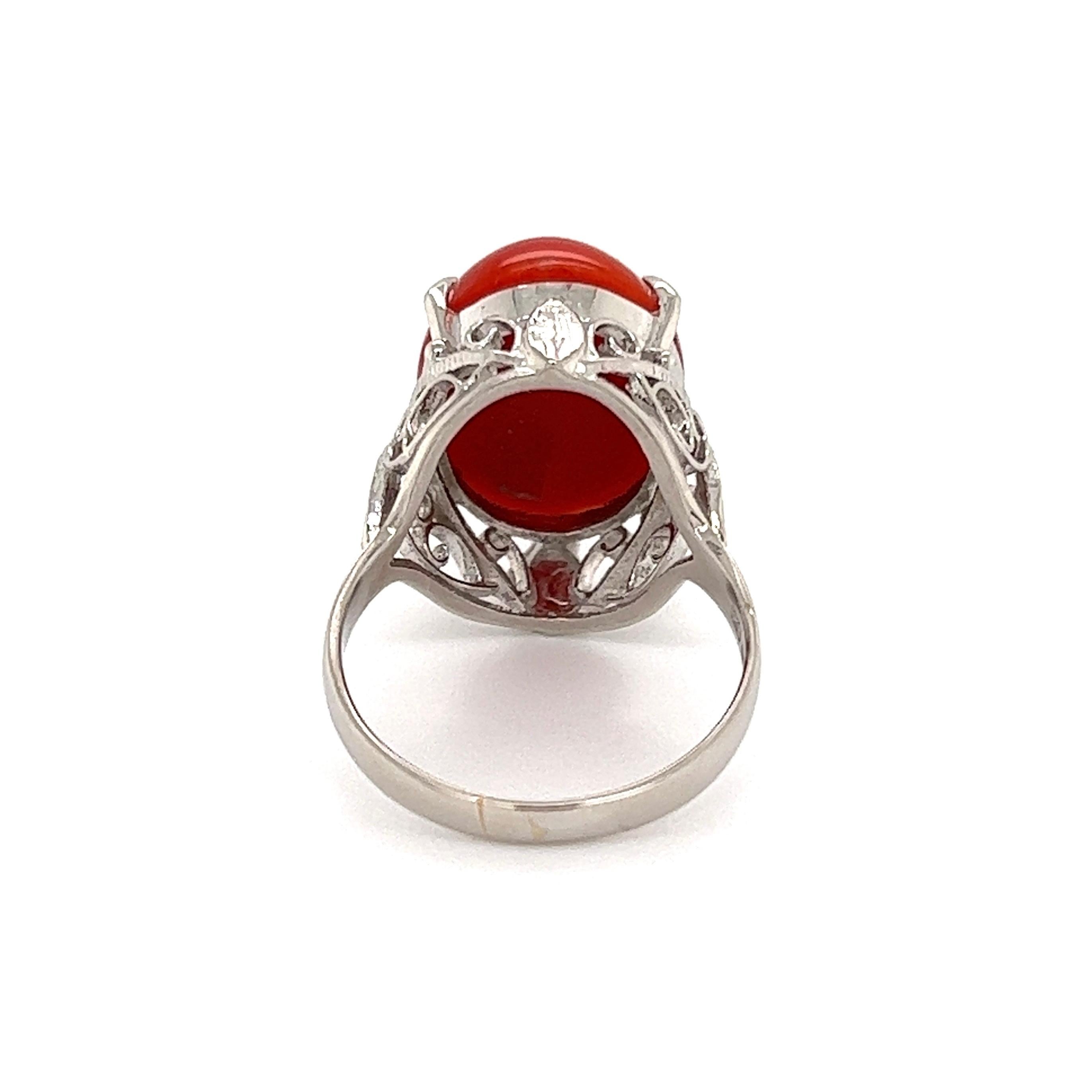Women's 5 Carat Oval Red Coral Platinum Cocktail Ring