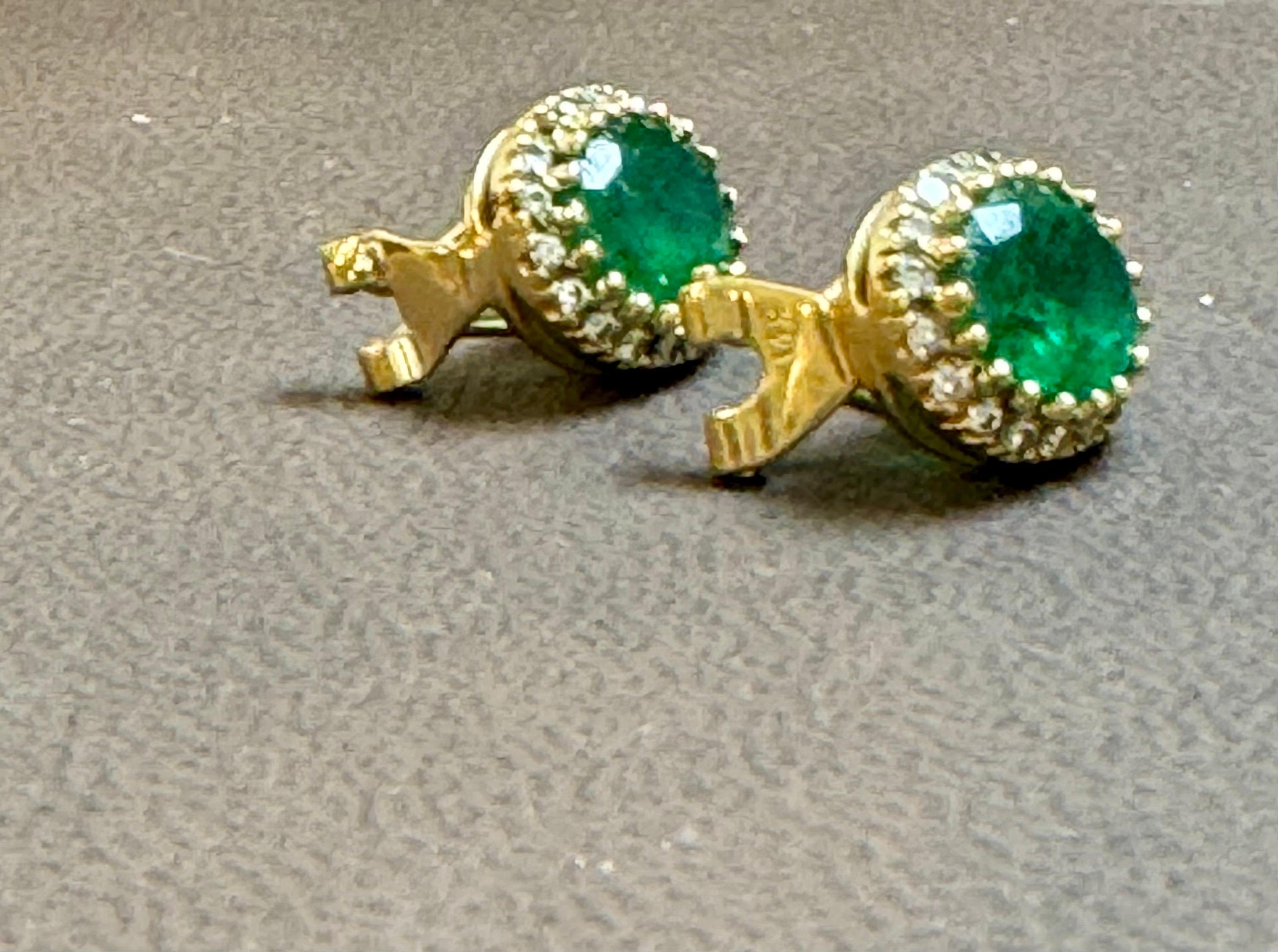 Women's 5 Carat Oval Shape Emerald & 1 Ct Diamond Post Back Earrings 14 Karat Yello Gold For Sale