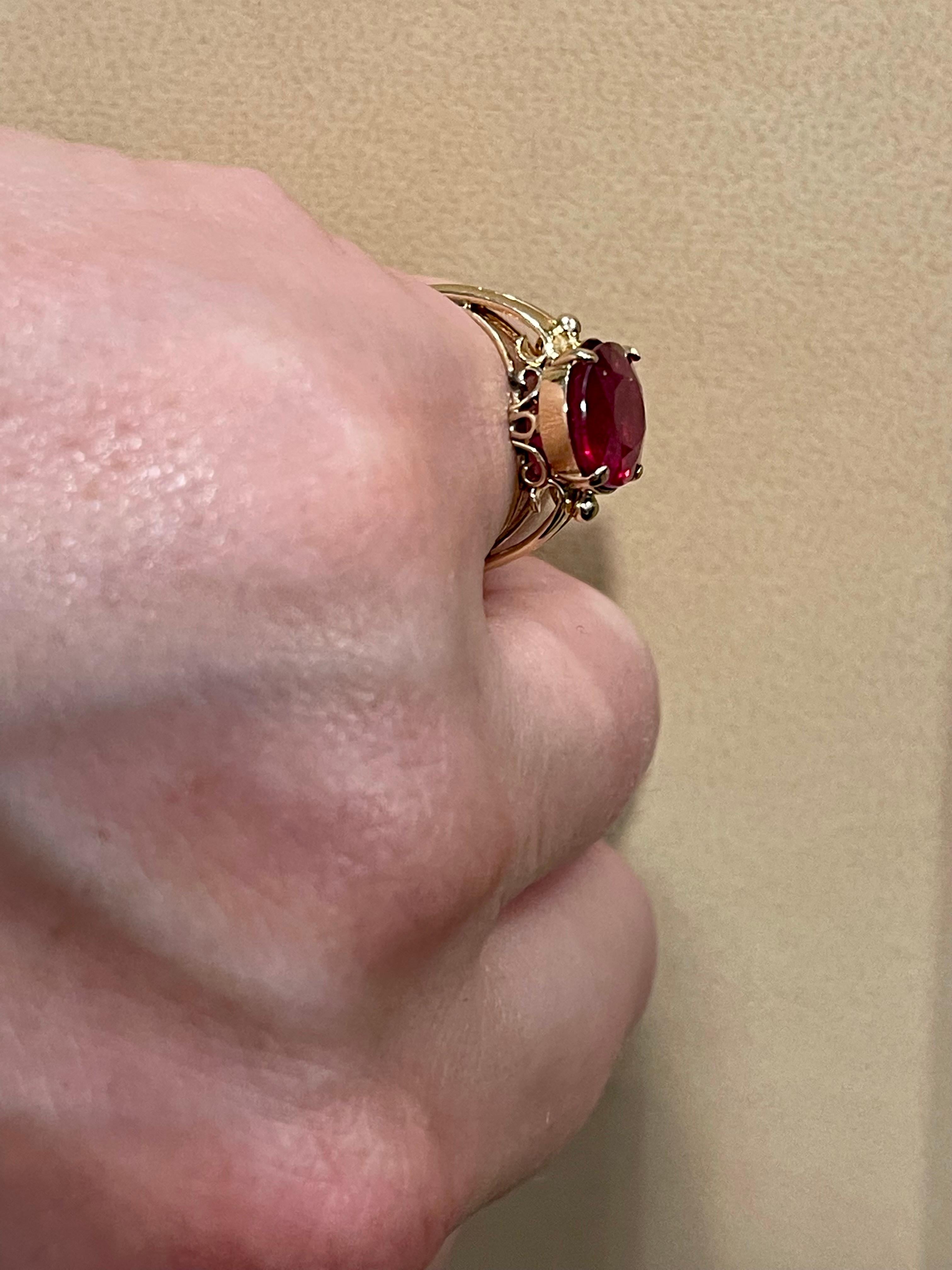 5 Carat Oval shape Treated Ruby 14 Karat Yellow Gold Ring For Sale 7