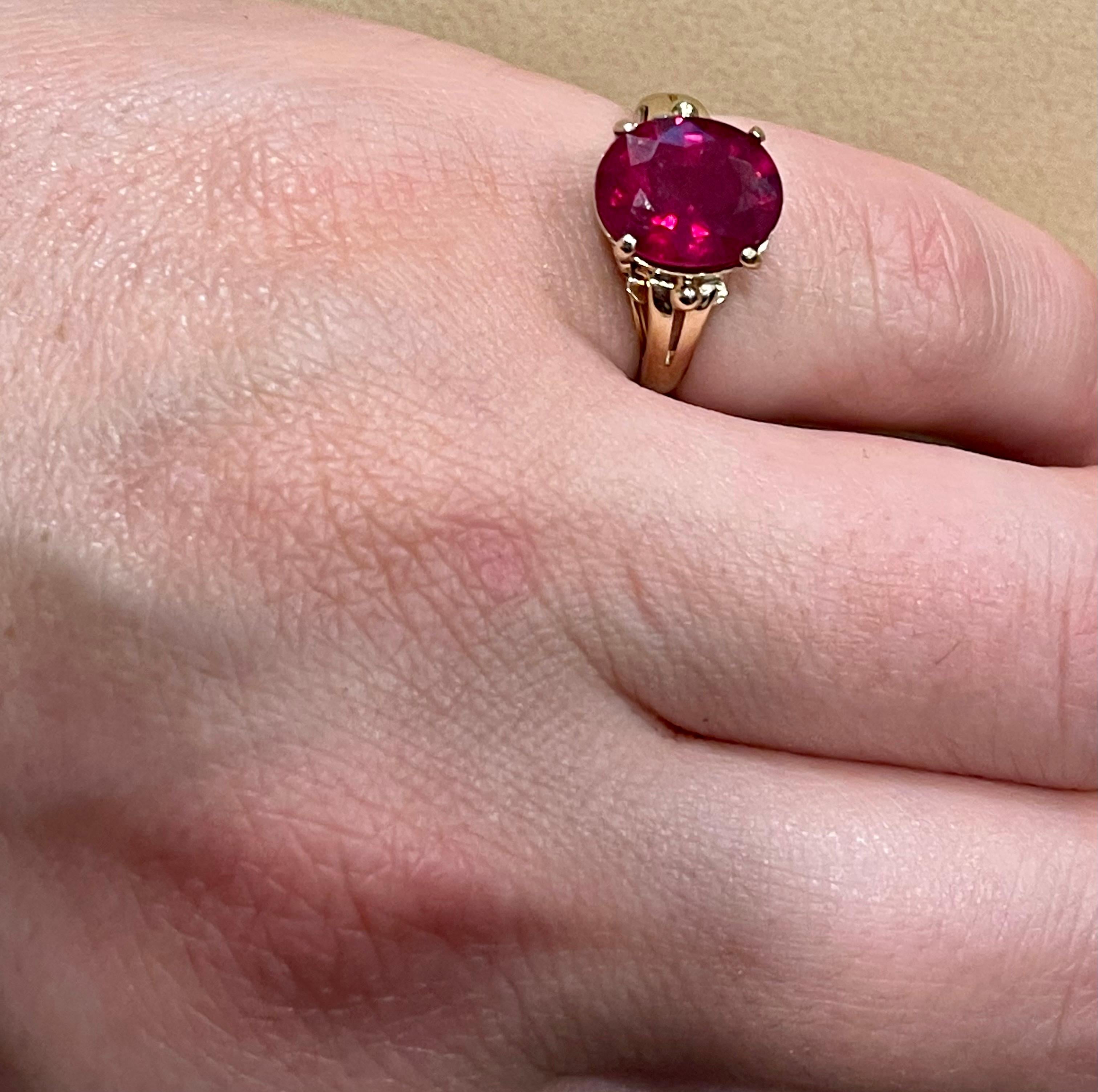 5 Carat Oval shape Treated Ruby 14 Karat Yellow Gold Ring For Sale 6