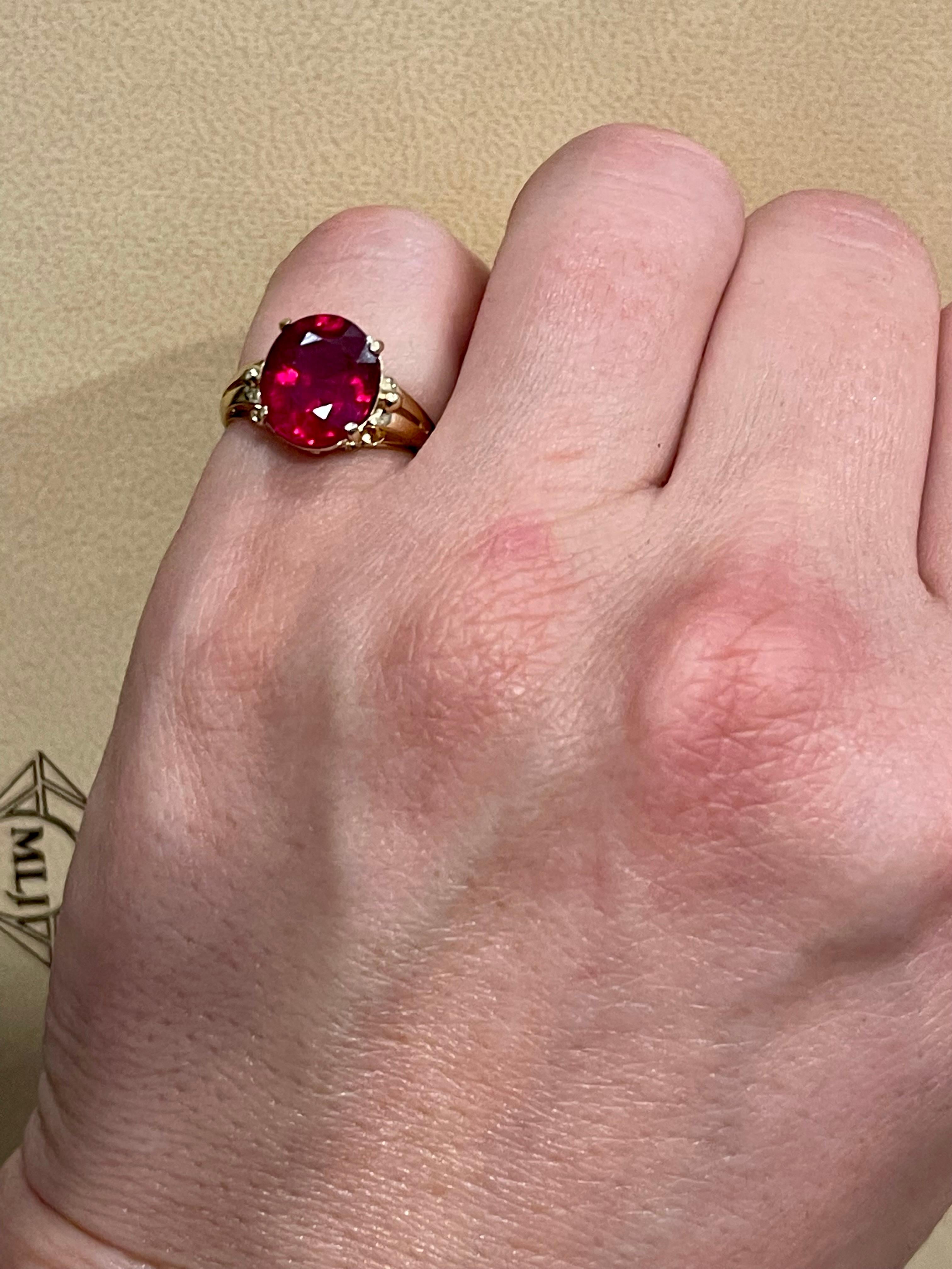 5 Carat Oval shape Treated Ruby 14 Karat Yellow Gold Ring For Sale 8