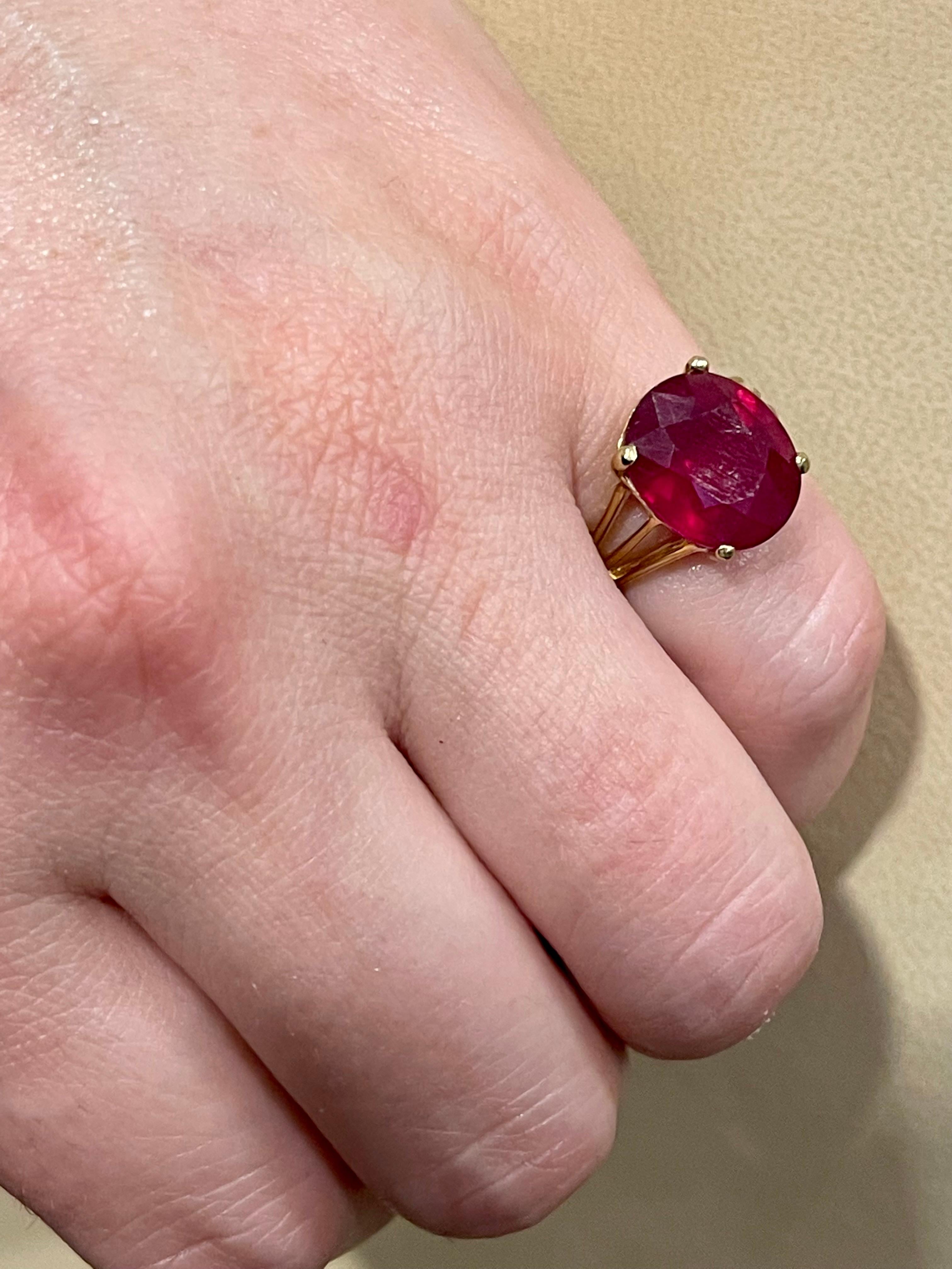 5 Carat Oval shape Treated Ruby 14 Karat Yellow Gold Ring For Sale 9