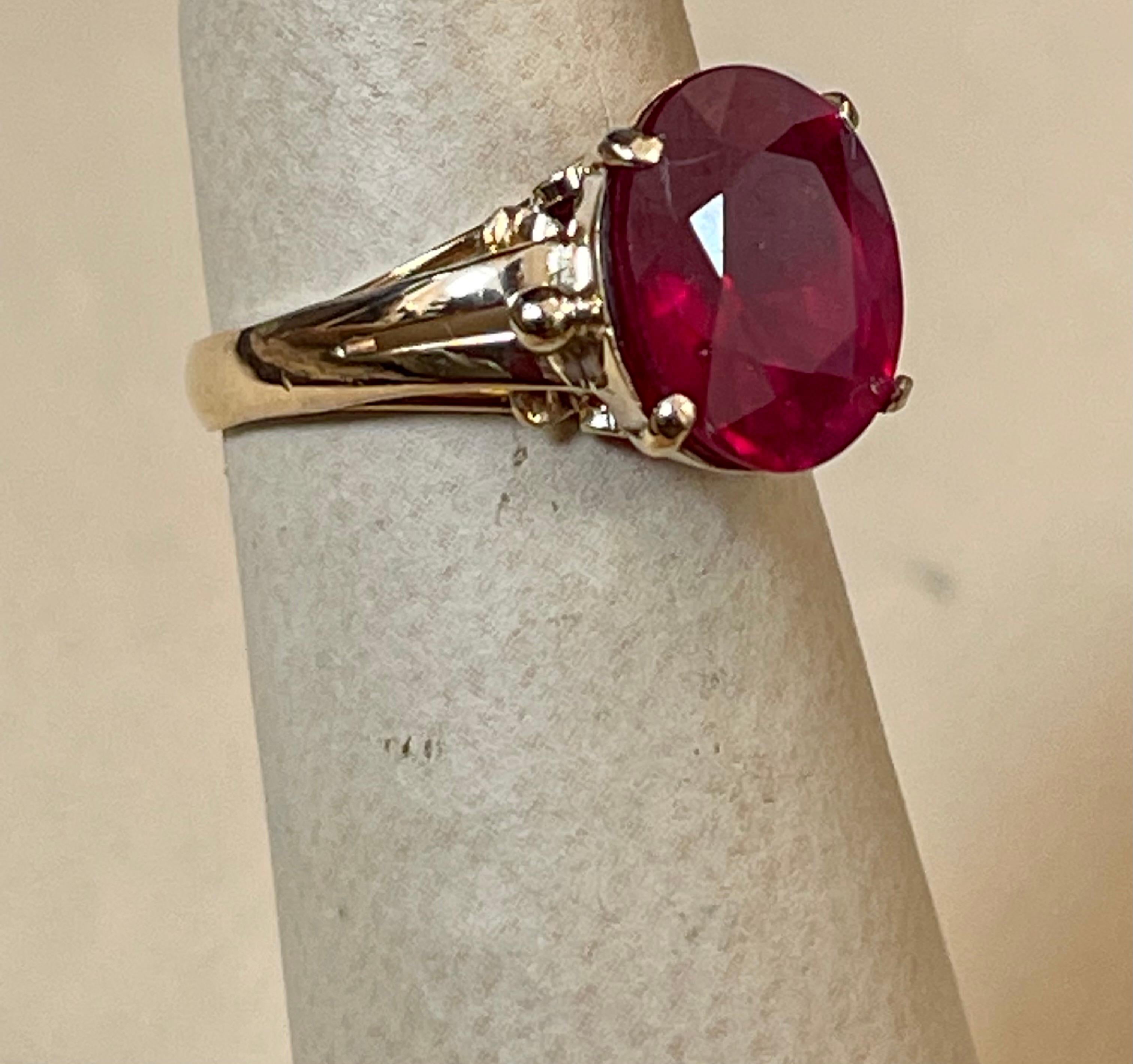 5 Carat Oval shape Treated Ruby 14 Karat Yellow Gold Ring For Sale 5