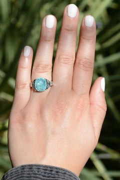 5 Carat Paraiba Tourmaline Sugarloaf Cabochon Engagement Ring