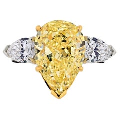 5 Carat Pear Diamond Ring Fancy Yellow 14K White Gold Sunlit Royal Radiance