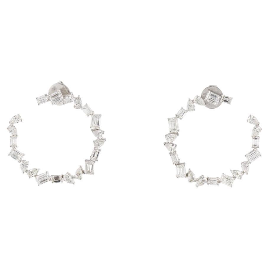 5 Carat Pear Emerald Cut Diamond Hoop Earrings in 14k Gold For Sale