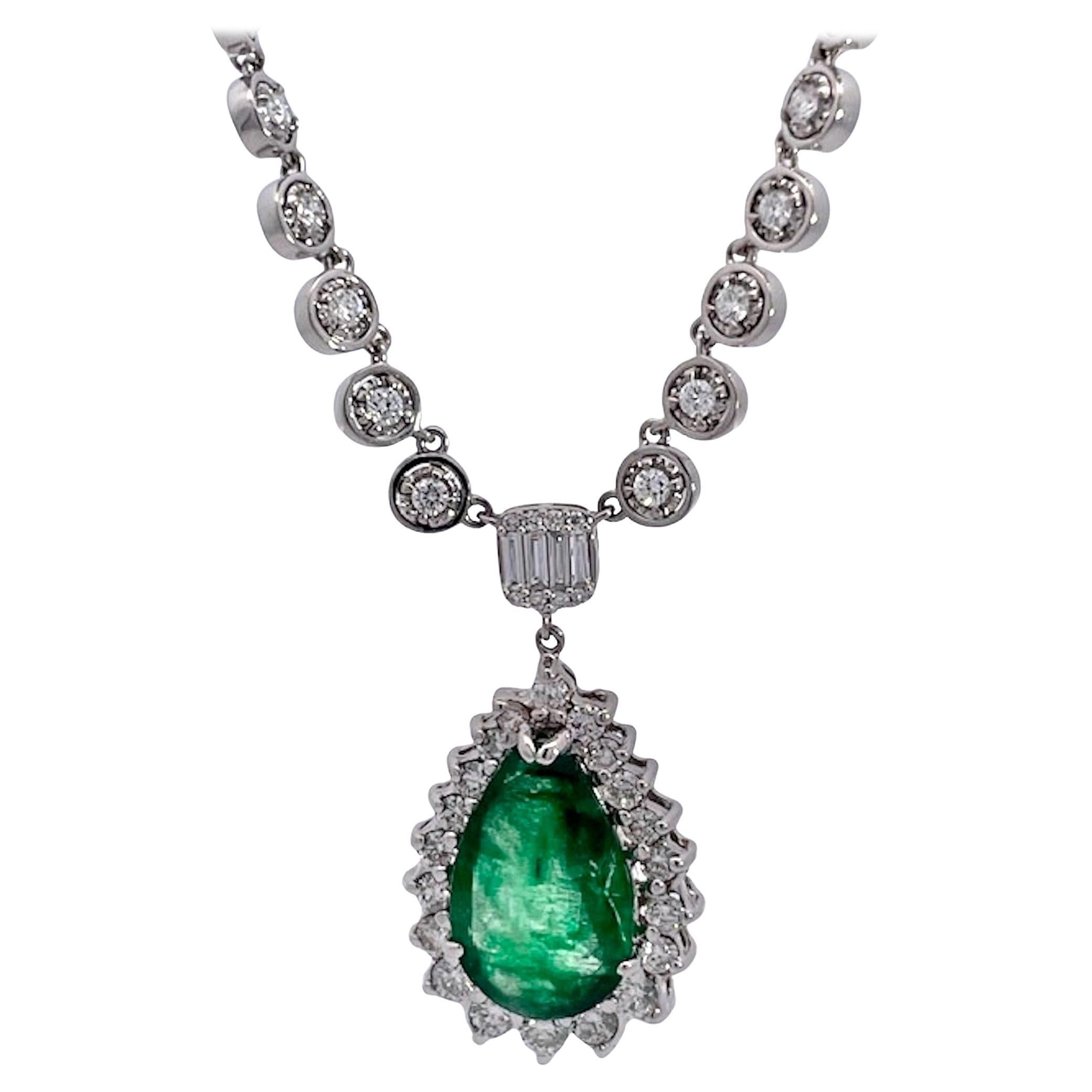 5 Carat Pear Emerald with Diamond Surround 18K For Sale