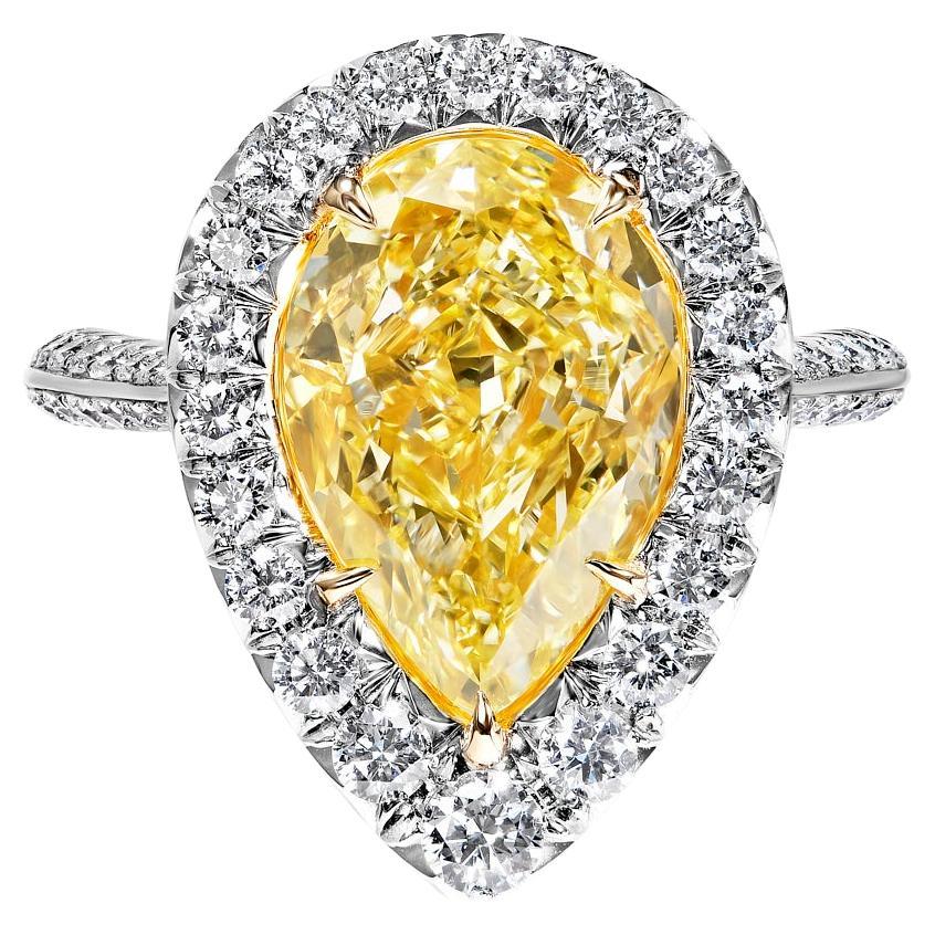 Bague de fiançailles en diamant en forme de poire de 5 carats certifié GIA FIY SI1 en vente