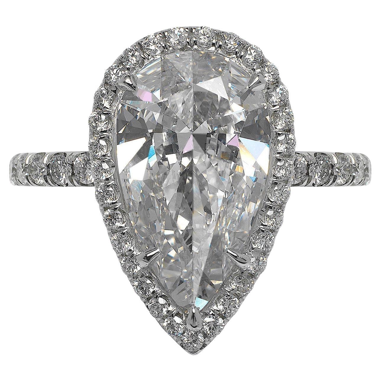 5 Carat Pear Shape Diamond Engagement Ring GIA Certified FP VS1 For Sale