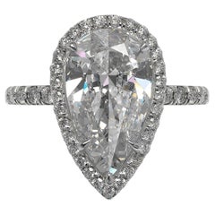 5 Carat Pear Shape Diamond Engagement Ring GIA Certified FP VS1