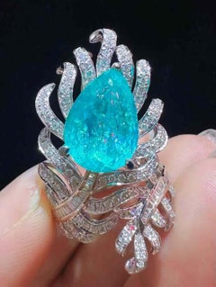 5-Carat Pear-Shaped Paraiba Tourmaline Diamond Ring with 0.70ct White Diamonds