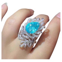 5-Carat Pear-Shaped Paraiba Tourmaline Diamond Ring with 0.70ct White Diamonds