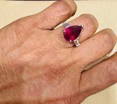 5 Carat Pear Treated Ruby & 0.25 ct Diamond Ring 14 Karat White Gold Size 4.5